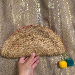 Circus By Sam Edelman Natural Jute Boho Rainbow Taco Zip Purse Clutch